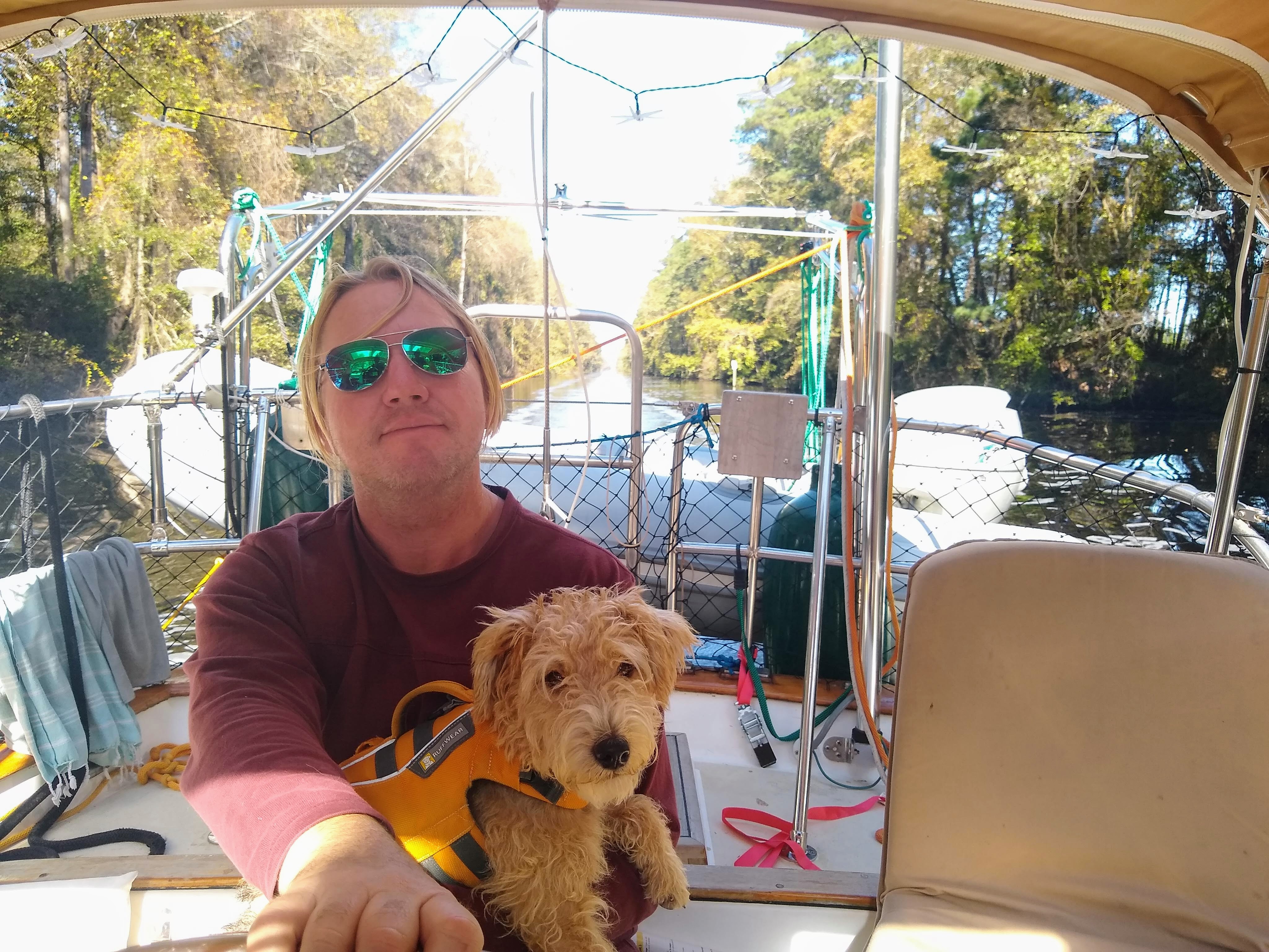 Boat Dog Sailing down the Dismal Swamp ICW