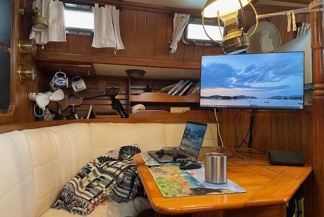 workspace set up work from a boat