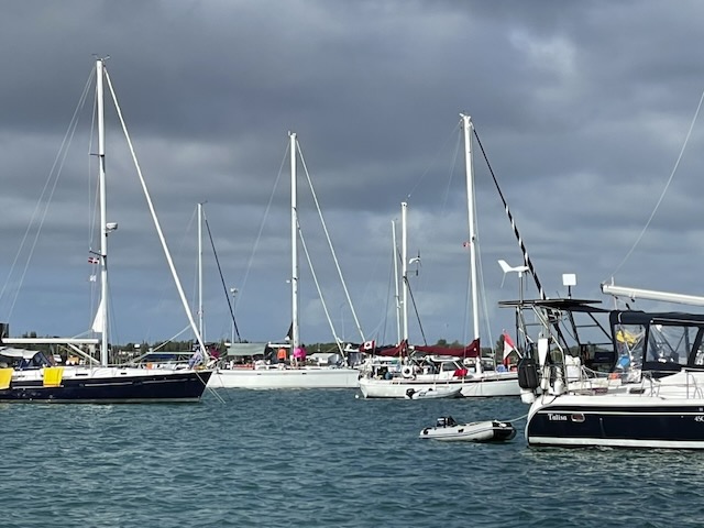 Crowded anchorage, Marsh Harbour, Bahamas